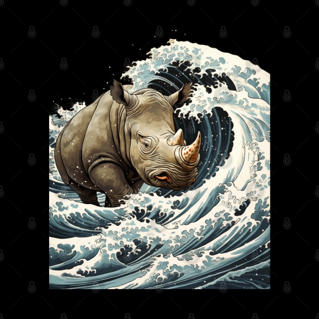 Japanese Kawaii Rhino Great Wave Off Kanagawa by EVCO Smo