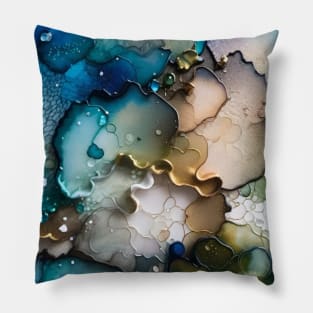 Abstract acrylic art in teal and gold Pillow