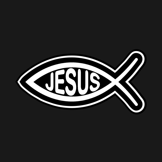 Jesus fish Christian religious symbol black and white by pickledpossums