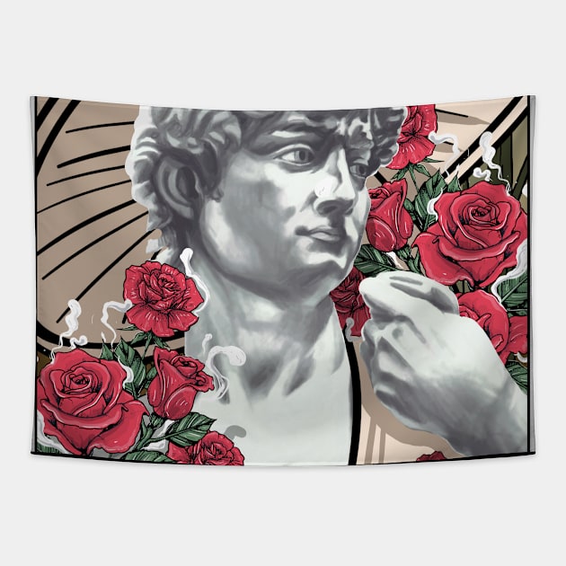 Cottagecore Aesthetic David Mushroom And Roses Tapestry by Alex21