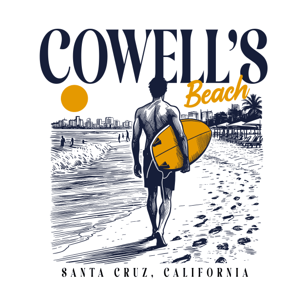 Vintage Surfing Cowell's Beach Santa Cruz, California // Retro Surfer Sketch // Surfer's Paradise by Now Boarding