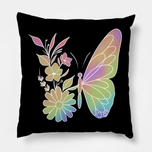rainbow butterfly - white outline Pillow