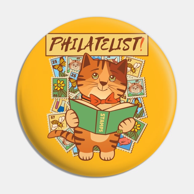 Stamp Collector Philatelist Cat Pin by Sue Cervenka