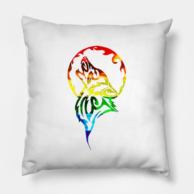 Pride Tribal Wolf Pillow by Adamhass