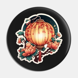 Chinese Lantern With Tassel and Flowers Sticker Pin