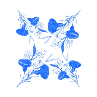 blue and mustard floral motif T-Shirt