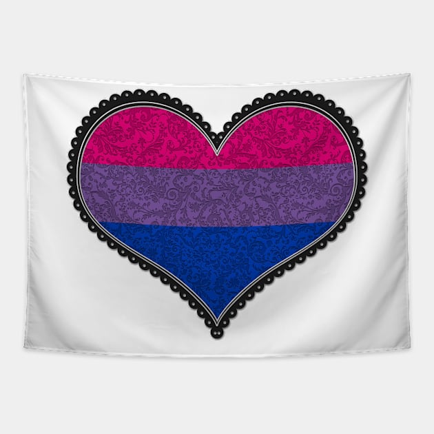 Elegant Bisexual Pride Decorative Heart in Pride Flag Colors Tapestry by LiveLoudGraphics