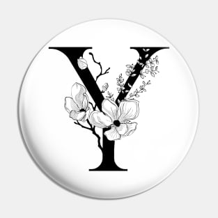 Letter Y Monogram - Floral Initial Pin