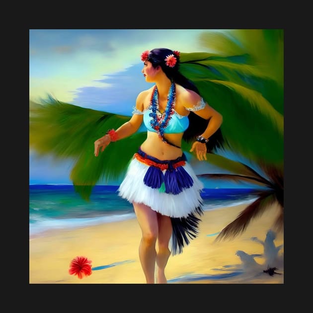 Hula Girl Hawaiian Luau Impressionist Painting Hawaii Palm Trees by Anticulture
