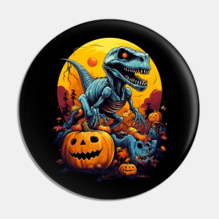 Halloween Skeleton Zombie Ghost Riding T Rex Funny Pumpkin Pin