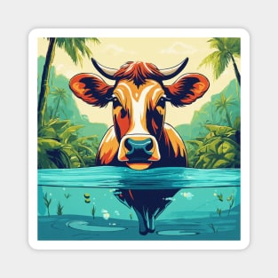 Cow swimming in a pool Magnet