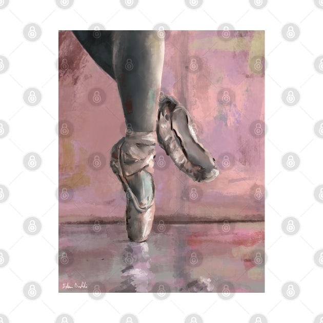 Ballet Shoes Painting in Pink Salmon Background by ibadishi