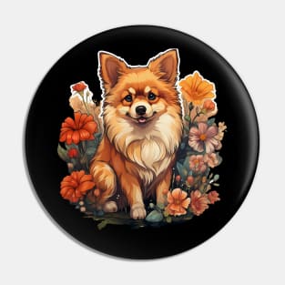 Pomeranian  Dog Vintage Floral Pin