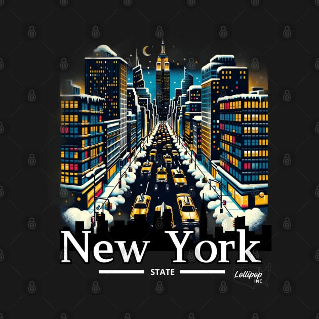 New York Noir: Snowy City Night - American Vintage Retro style USA State by LollipopINC