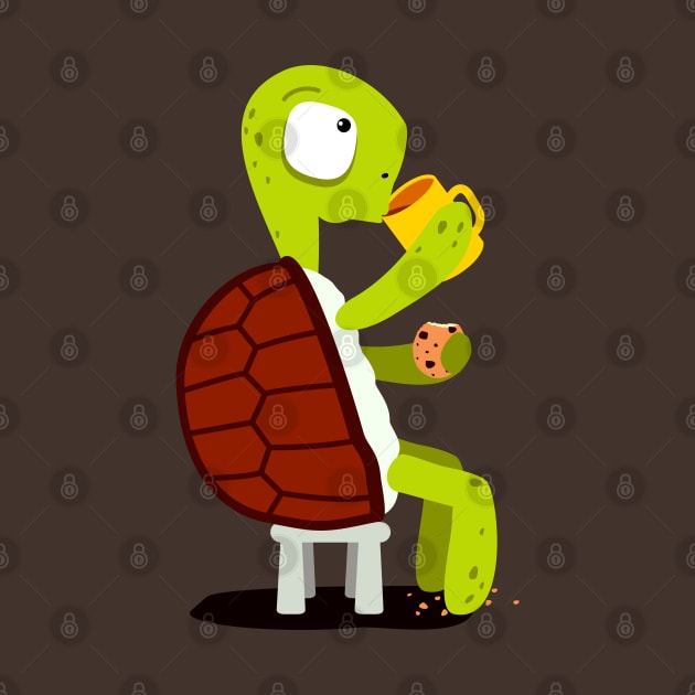 Turtle drinking tea with cookies by hyperactive