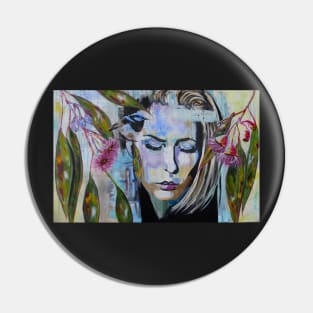 Breath of Fragility - Abstract Portrait and Bird Art Pin