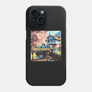 Cherry Blossom Tree Near A Japanese Style House Phone Case