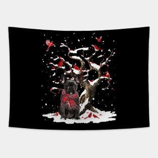 Black French Bulldog Scarf Cardinal Snow Christmas Tapestry