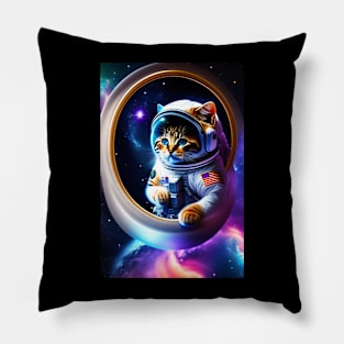 Funny cute cat in space graphic design artwork Pillow