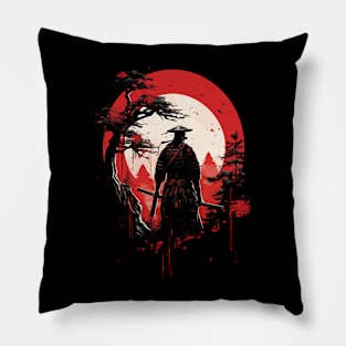 Samurai on sunrise on a cliff Pillow