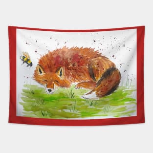 Sleeping Fox and a Bumble bee Tapestry