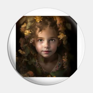 A Young Child Surrounded by A Garland of Flowers Pin