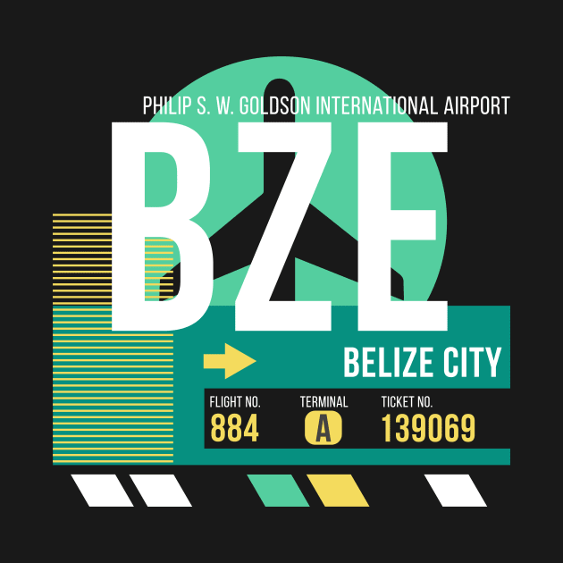 Belize City (BZE) Airport // Retro Sunset Baggage Tag by Now Boarding