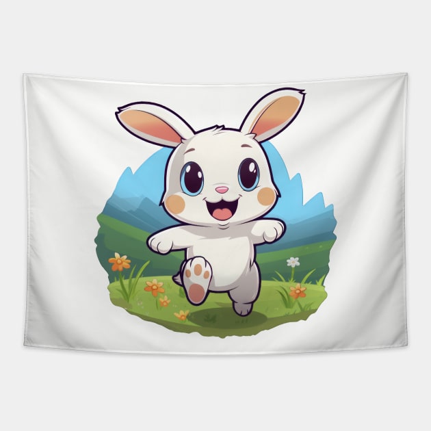 Cartoon Cute Kawaii Adorable Bunny Rabbit Tapestry by SimplyIdeas