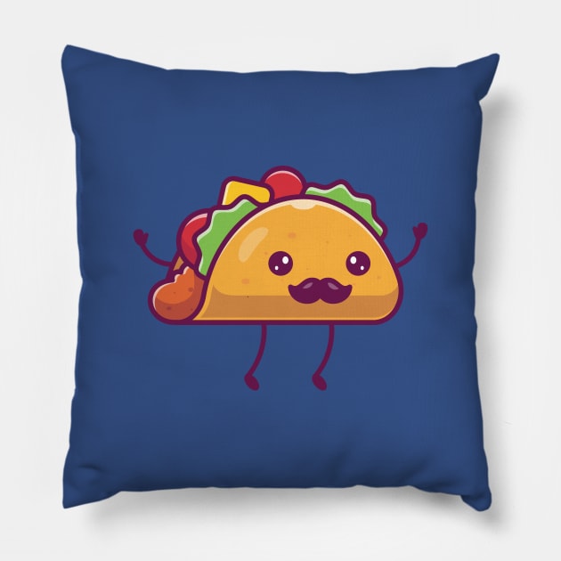 Cute Mustache Taco Jumping Cartoon Pillow by Catalyst Labs