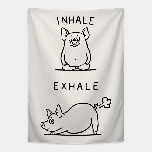 Inhale Exhale Pig Tapestry by huebucket