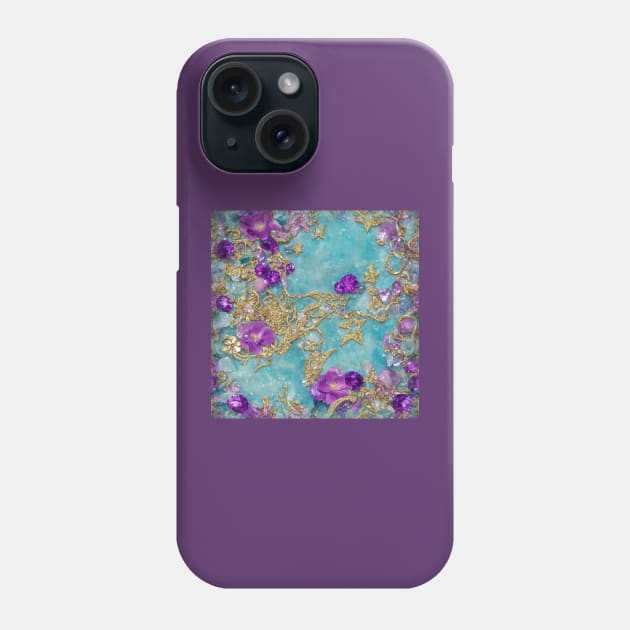 Amethyst, Rose Quartz and Violets Pattern Phone Case by PurplePeacock