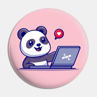 Cute Panda Working On Laptop Cartoon Pin