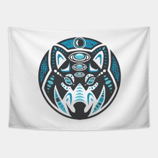 Wolf Shamanic Animal Emblem - Grey Blue Tapestry