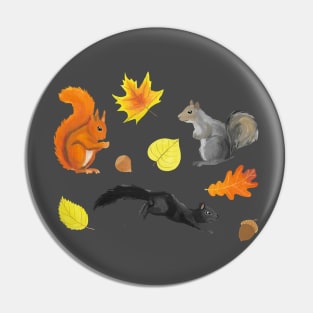 Cute squirrels in a forest pattern: red, black, and gray on a green background Pin