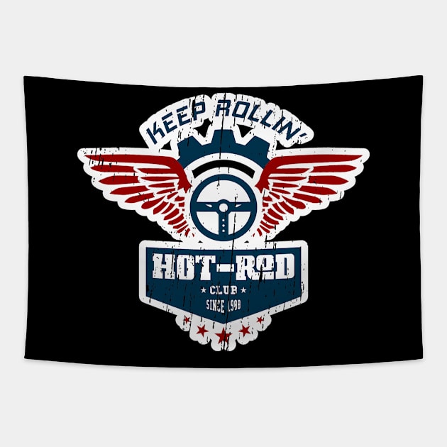 Hotrod Club badge with wings Tapestry by CC I Design