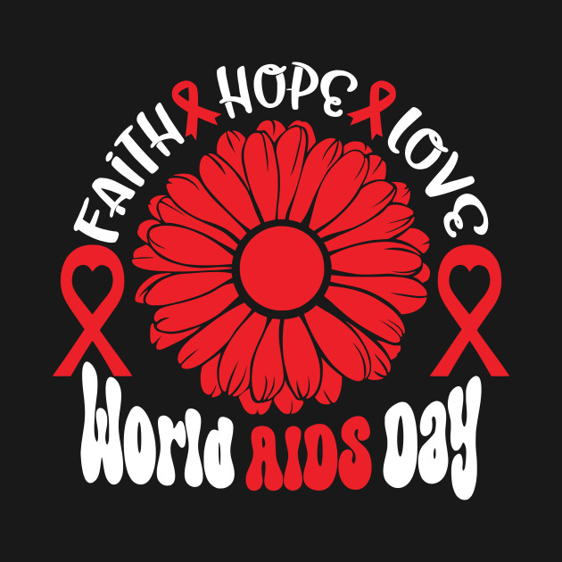 AIDS HIV Awareness Shirt, Faith Hope Love Sunflower by mcoshop