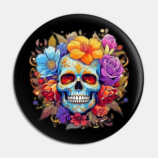 Light Blue Dia de Los Muertos Day of the Dead Sugar Skull Pin