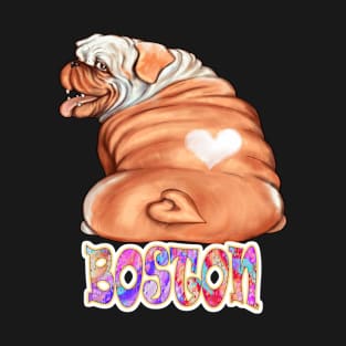 Boston Gift, Comfy Gift for Dog Lovers, Perfect Bulldog Owners gifts, heart shaped patched of fur, for men, women, children, T-Shirt