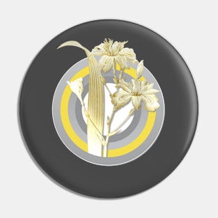 Botanical Illustration Butterfly Flower Iris in Gray and Yellow Pin
