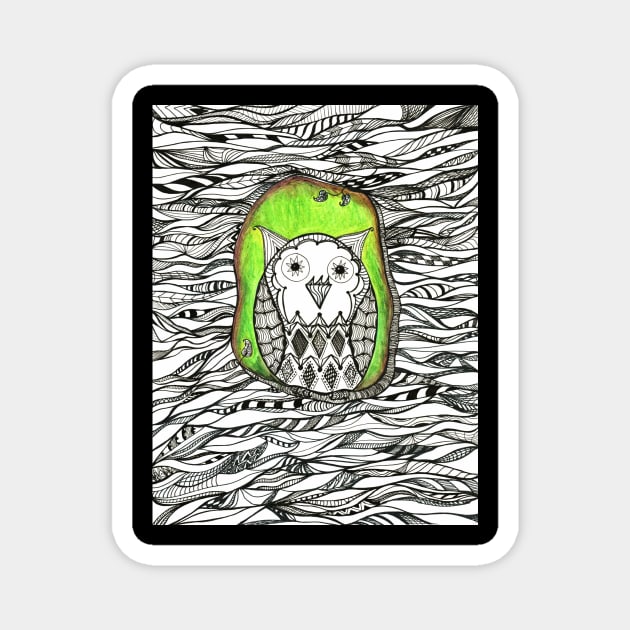 owl in a tree Magnet by Waterink Studio