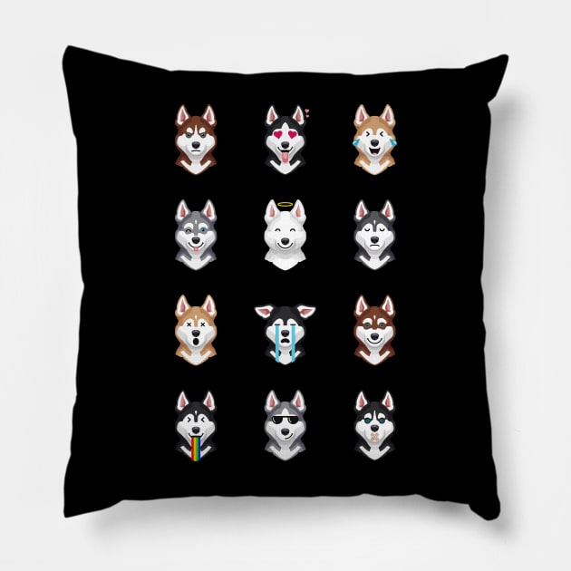 Siberian Husky Emojies Pillow by stonemask