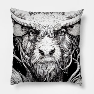 Bison Buffalo Animal Wild Nature Illustration Line Epic Illustration Line Art Pillow