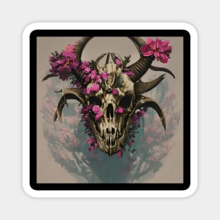 Horned Skull With Flowers Growing Out Of It Magnet