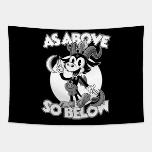 Pagan As Above So Below Funny Satanic Baphomet Retro Cartoon Tapestry