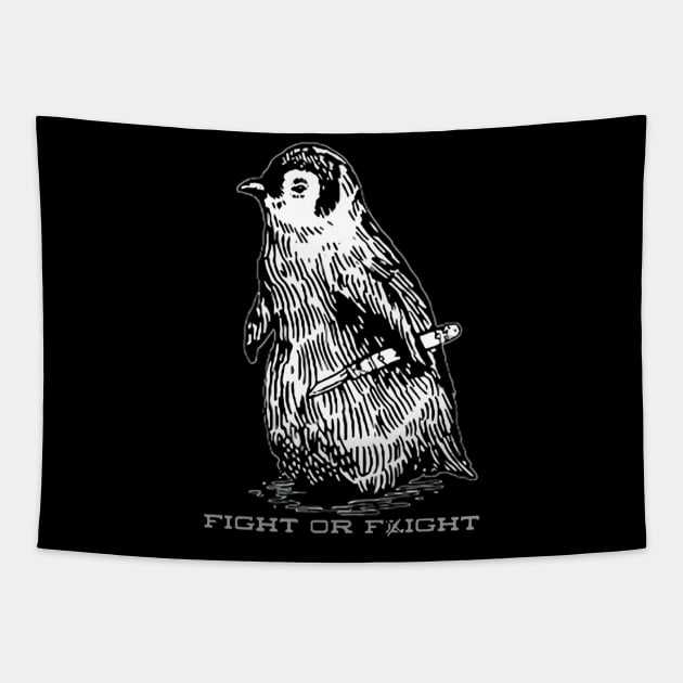 Vintage Fight or Flight Penguin Tapestry by Manut WongTuo