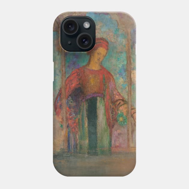 Woman in a Gothic Arcade by Odilon Redon Phone Case by Classic Art Stall