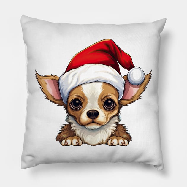 Christmas Peeking Chihuahua Dog Pillow by Chromatic Fusion Studio