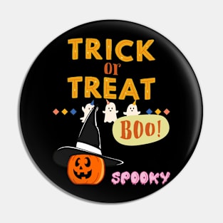 Happy Halloween Trick or Treat Witch Pumpkin Skull Spooky Pin