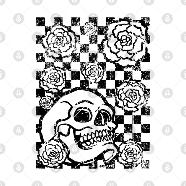 Skull and Roses Checkerboard (Distressed Version) by Jan Grackle