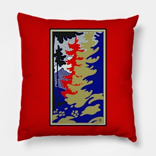 Retro Vintage Winter Forest Gold and Blue Pillow